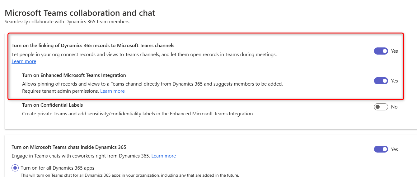 Dynamics 记录关联 Teams Channel 配置