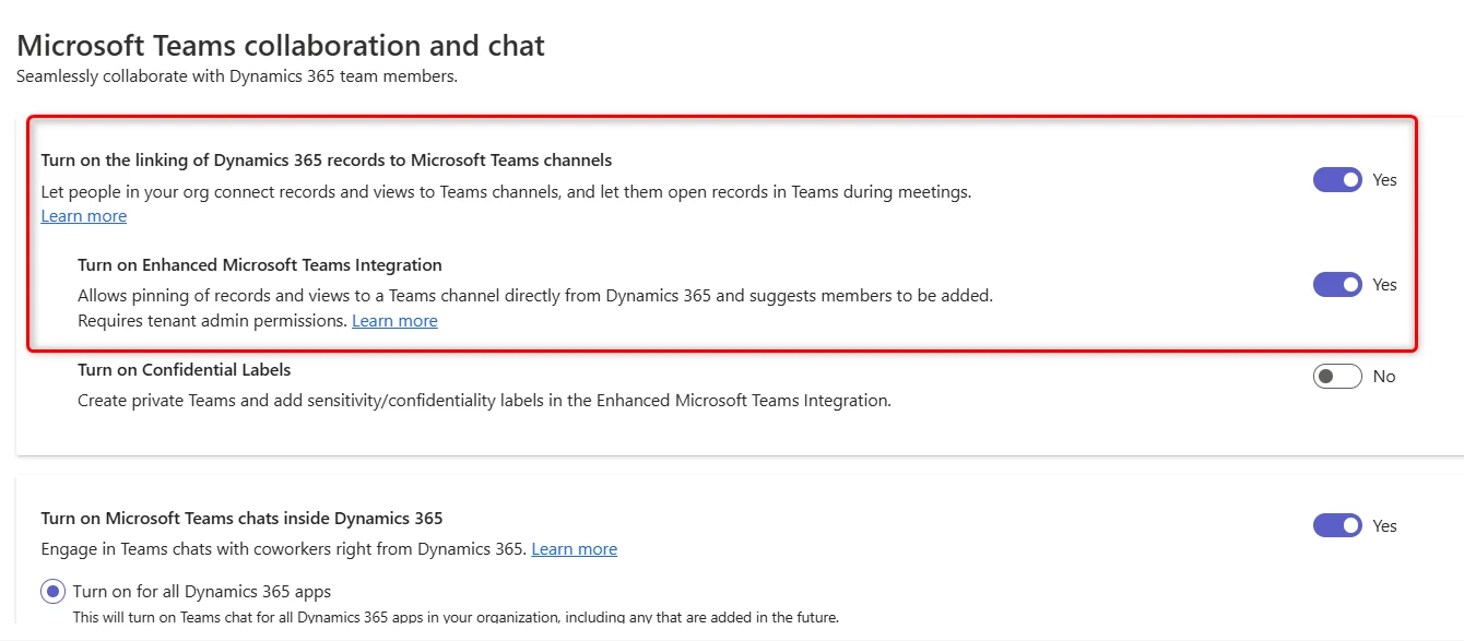 Dynamics 记录关联 Teams Channel 配置